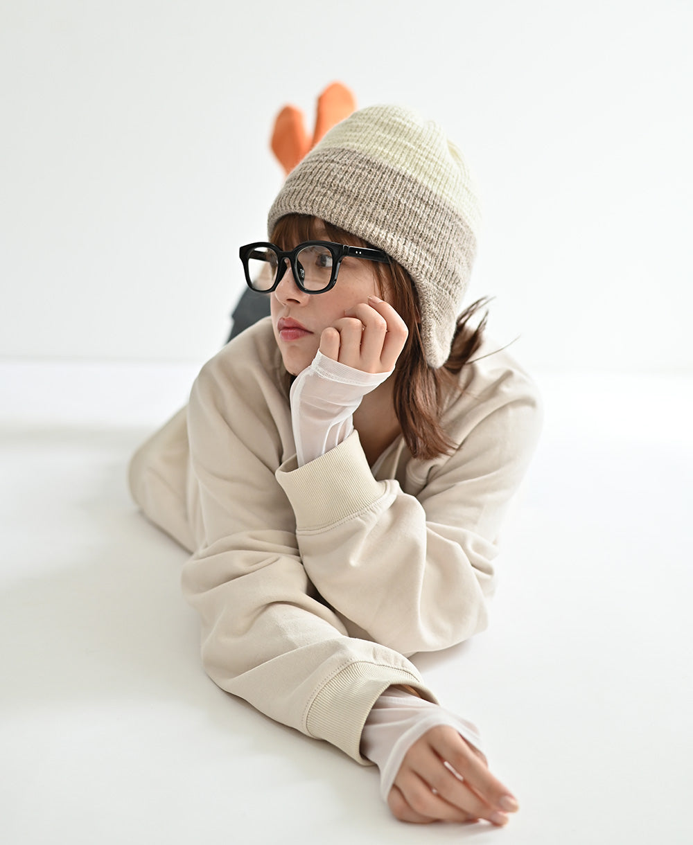 【裏地つき】耳当てつきニット帽【スラブウール】