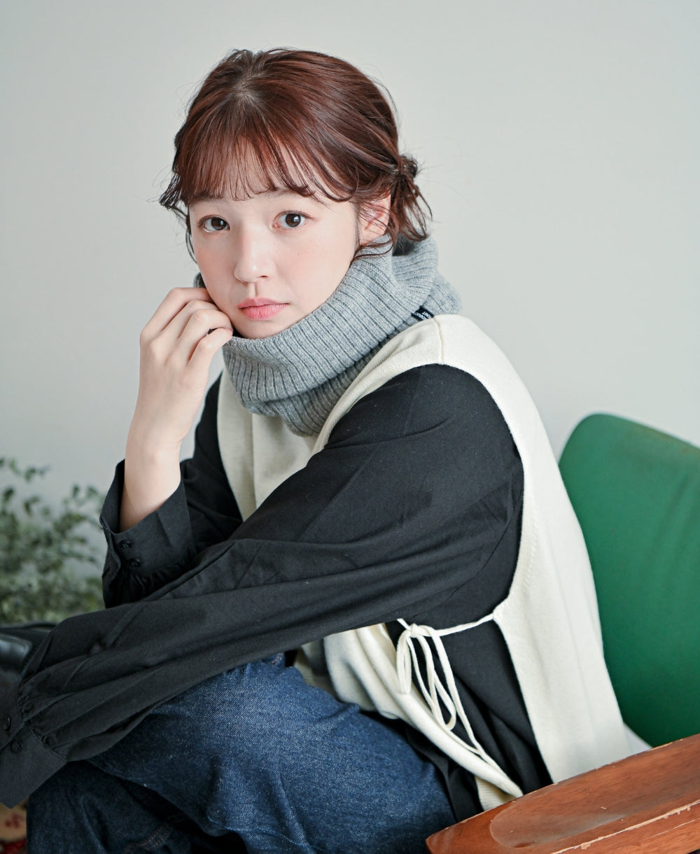 【裏地つき】しっかり厚手のリブ編みネック【フレンチメリノ】