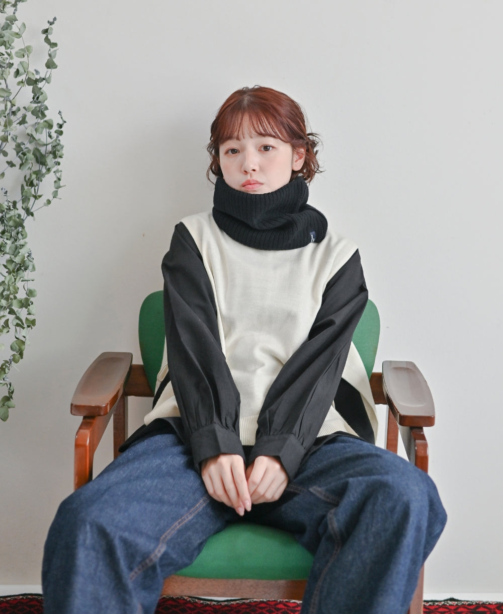 【裏地つき】しっかり厚手のリブ編みネック【フレンチメリノ】