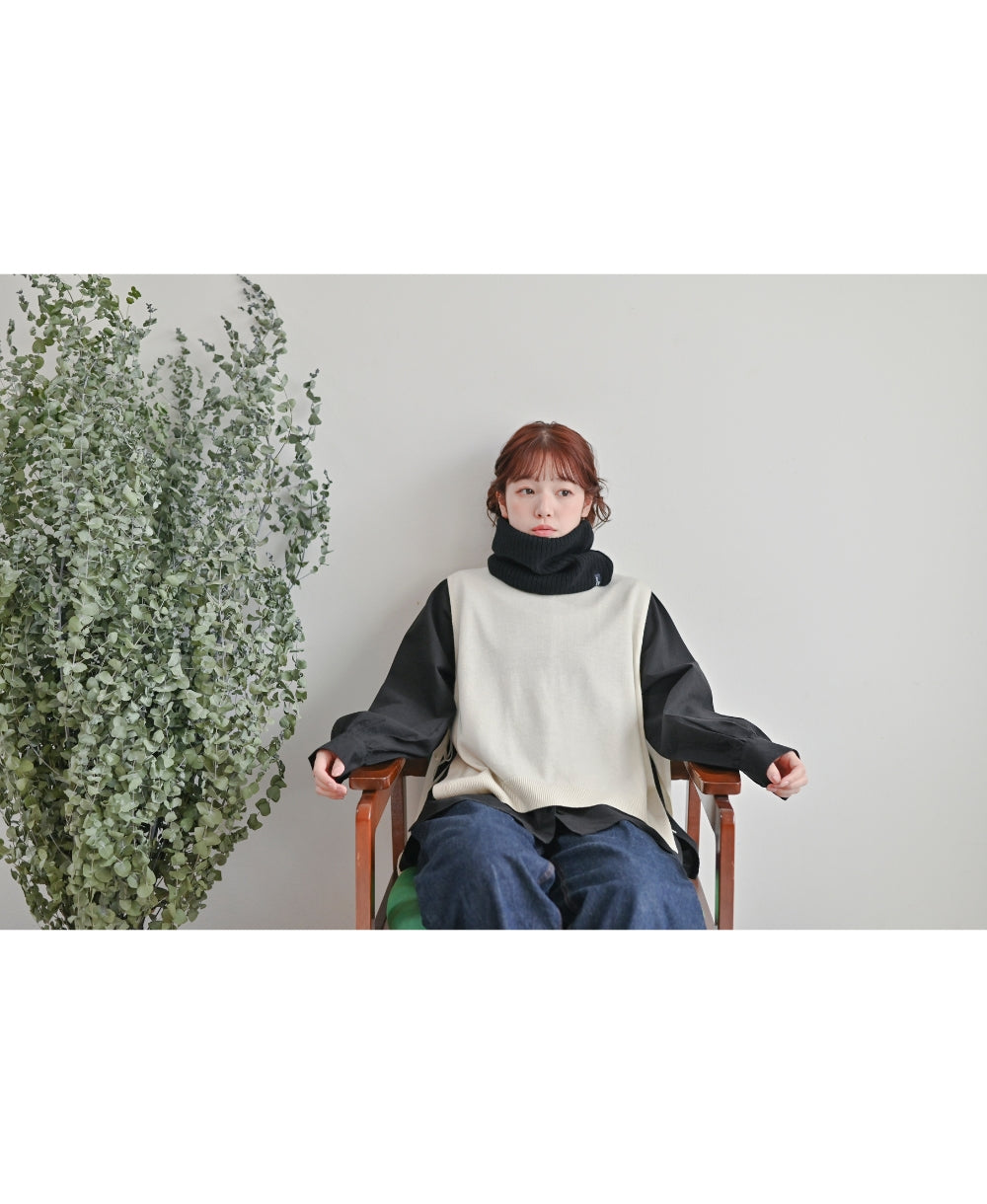 【裏地つき】しっかり厚手のリブ編みネック【フレンチメリノ】