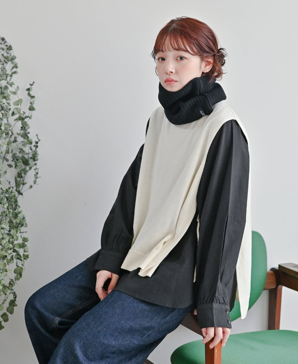 【裏地つき】しっかり厚手のリブ編みネック【フレンチメリノ】